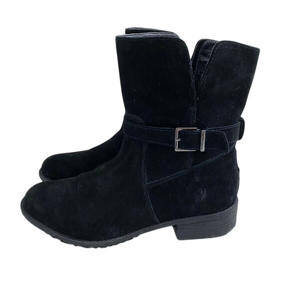 Blondo Black Suede Moto Boots Sz 9.5 Side Zip Waterproof Fleece Lined Round Toe - Picture 2 of 12